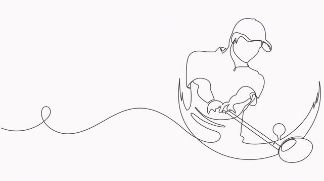 Dynamic One-Line Animation of a Golfer Swinging, Modern Minimalist Design Sequence