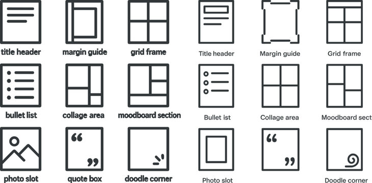 Creative layout design elements for bullet lists and collage areas in moodboards