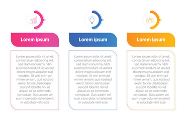Colorful Business infographic template. 3 Step timeline journey. Process diagram, 3 options on white background, Infographics elements vector illustration.