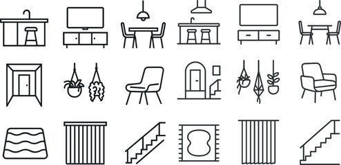 Modern interior icons set for home design and decor