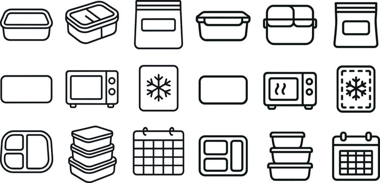 Food storage icons for meal prep and kitchen organization design