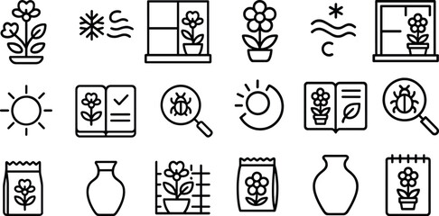 Gardening and plant care icons for eco-friendly design and outdoor decor