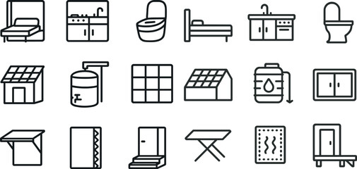 Household and kitchen line icons set for home design projects