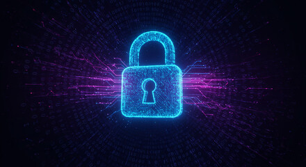 Digital Padlock Over Binary Code Background