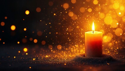 Warm candlelight flickers softly, creating a serene atmosphere filled with golden hues and gentle sparks at night