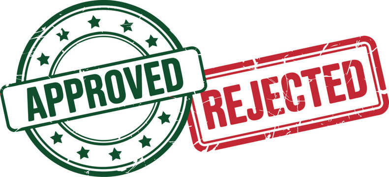 A green approved stamp with stars and a red rejected stamp on a white background in a digital image