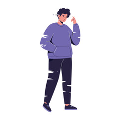 Pensive Young Man in Casual Clothes Standing and Thinking Deeply About Something on a White Background