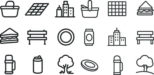 Picnic and urban icons for summer and outdoor design projects
