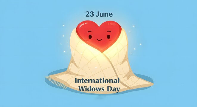 Cartoon heart wrapped in a blanket for international widows day on june twenty third - Powered by Adobe