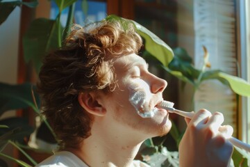 sleepy person a person who brushes their teeth early in the morning