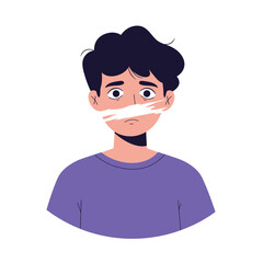 Sad Young Man with Mouth Covered by White Paint Censorship and Freedom of Speech Concept
