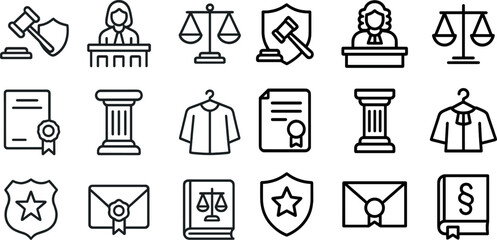 Legal and judicial icons for law and justice themes