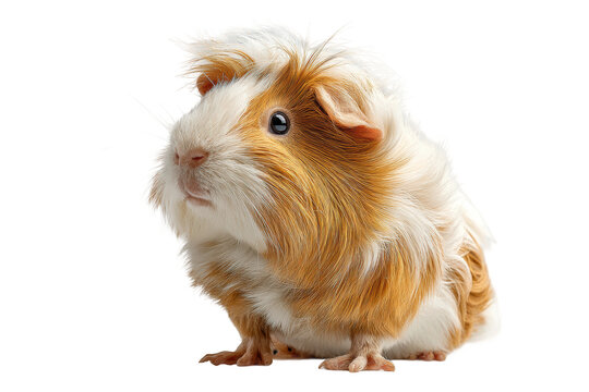 PNG Adorable fluffy guinea pig with white and brown fur looking alert - Powered by Adobe