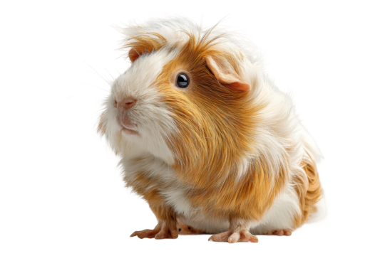 PNG Adorable fluffy guinea pig with white and brown fur looking alert
