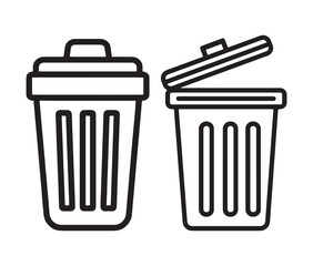 Minimalist trash can icon line art vector illustration. Two style trash cans bold & clean vector design.