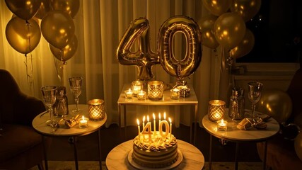 Fortieth birthday party ideas with cake balloons and gold decorations happy 40th birthday - Powered by Adobe