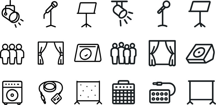 Music and theater equipment icons for event planning and design