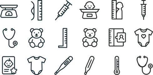 Fototapeta premium Baby care and health icons set for pediatric design and parenting resources