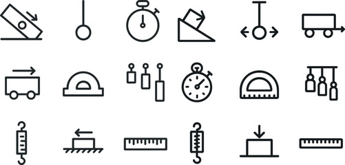 Educational physics icons for mechanics and motion concepts