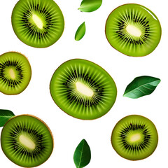 Fototapeta premium A close up of a green kiwi fruit with a leaf next to it