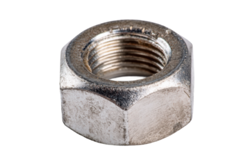 PNG Close-up of metallic hex nut against black background