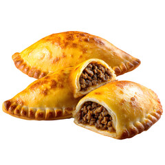 "Chilean empanadas with beef filling, isolated on transparent background, golden pastry crust, 
