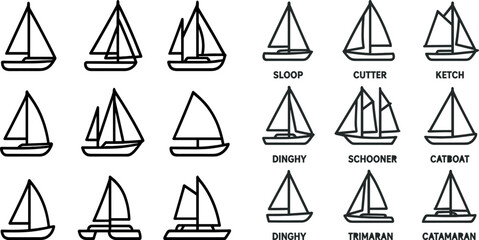 Sailboat types and designs for nautical education and learning