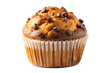 A Chocolate Chip Muffin in a Paper Cup Isolated on Transparent Background