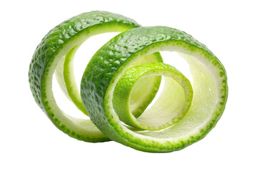 Bright Green Lime Peel Spiral Twist Perfect for Culinary Use Isolated on Transparent Background
