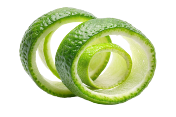 Bright Green Lime Peel Spiral Twist Perfect for Culinary Use Isolated on Transparent Background
