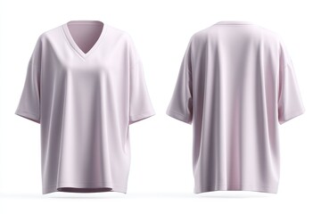 Pale pink V-neck t-shirt: Front and back view of comfortable, oversized tee.