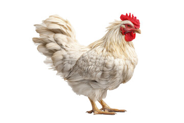 Fototapeta premium PNG Majestic white rooster with red comb and wattles standing proudly