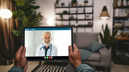 Obraz premium Doctor video call online by brisk telemedicine software application for virtual meeting with patient
