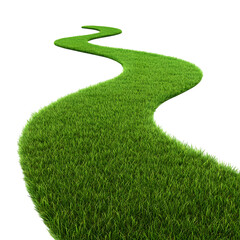Green grass path curving gently on transparent background