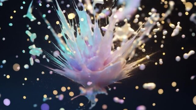 Floating dust burst with sparkling shimmer particles glowing in colorful light