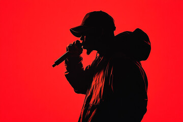 Silhouette of a famous rapper holding a microphone