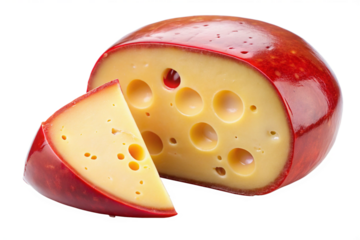 Edam Cheese with Wedge Cut Out Ready for Serving Isolated on Transparent Background