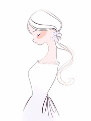 Serene young woman with flowing hair, single flower in locks, eyes closed contemplation