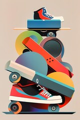 Colorful Sneakers and Skateboards Composition