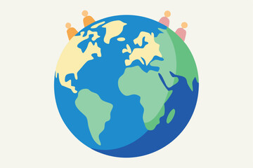 4K Vector Earth Formed by Human Figures – Unity and Crowding Concept with Bold Lines & Gradients