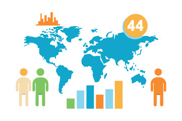 Obraz premium 4K Vector Infographic of Global Population Stats with Icons of Continents, People, and Cityscapes