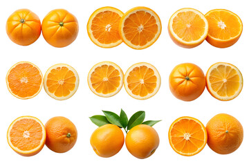 Fresh Oranges with Slices Juicy and Sweet Isolated on Transparent Background