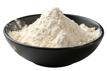 Pile of Flour in Black Bowl Fine and Fresh Isolated on Transparent Background