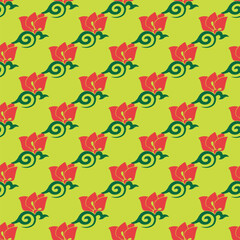 Islamic tulip, floral geometry. Tatar seamless pattern. Culture of the Tatar people, symbols of green and red