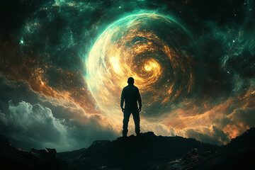 Fototapeta premium Silhouette of a man floating in space