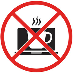 No drinking coffee near laptop symbol in a prohibition sign  