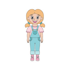 Cute smiling girl hand drawn. Happy cheerful child in doodle style. Back to school illustration for education. Vector illustration for international children's day