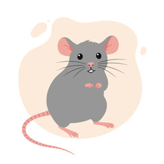 Cute Gray Mouse Cartoon Illustration with Pink Accents on a Light Background for Children