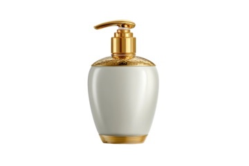PNG Luxurious gold-topped lotion bottle with pump dispenser on black background