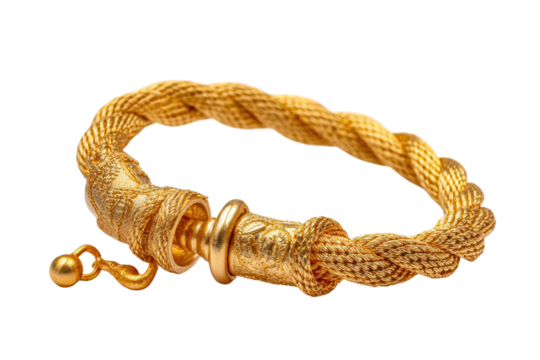 PNG Elegant gold braided bracelet with decorative clasp on black background